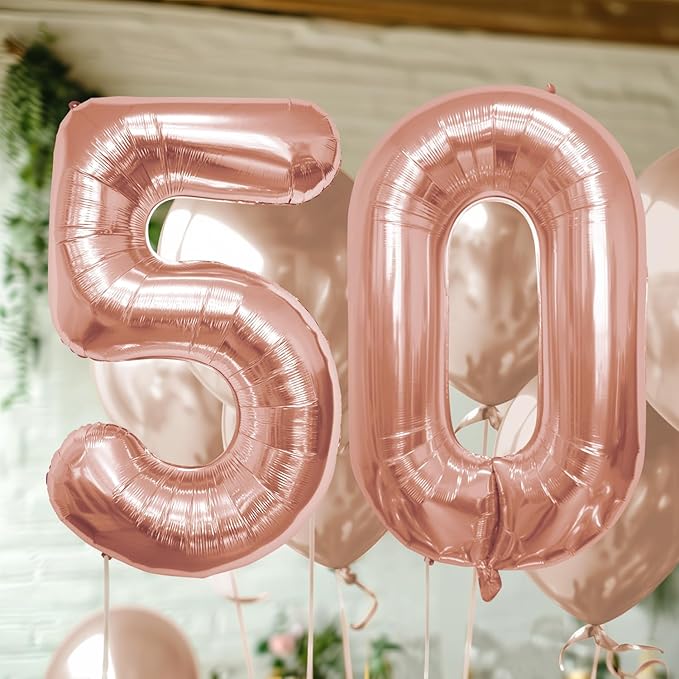 40 Inch Number Celebration and Decoration Balloon for Birthday Parties, Graduations, Anniversaries, Weddings, Photo Shoots, Special Events - Helium Foil Mylar (Rose Gold Number 50)