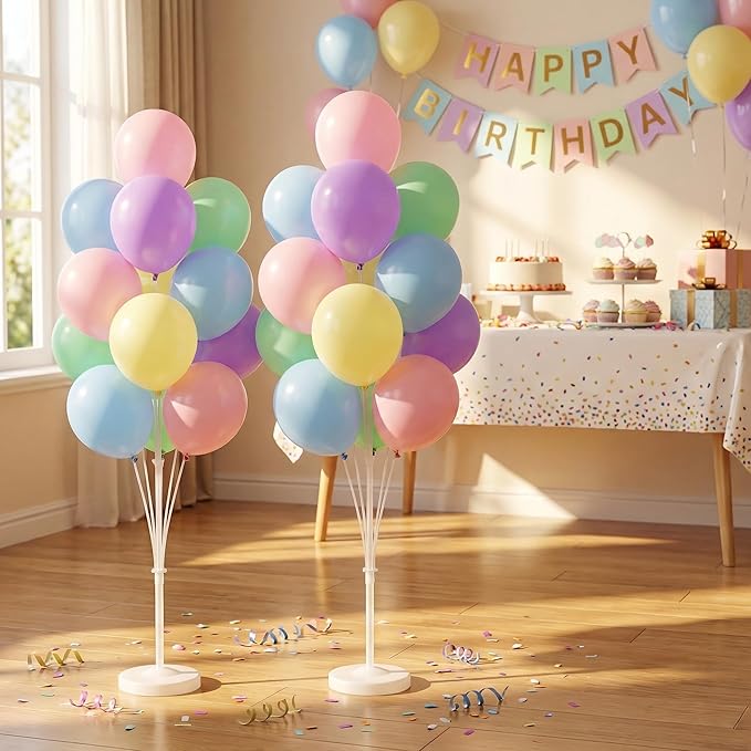 Pastel Balloon Column Kit Set of 2-Balloon Column Kit for Floor,Tower with Stand,Base,Pole&Backdrop Multicolor Macaron Decoration for Bridal Wedding,Baby Shower,Birthday or Bachelorette Party