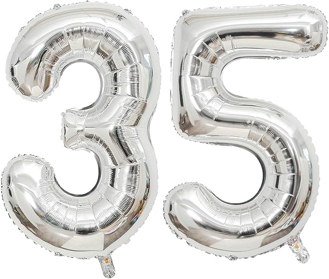 Giant Silver Number 35 Balloons, 40 Inch Jumbo Number 35, Large Foil Mylar Balloons for Girls Women 35th Birthday Party Decorations, 35 Anniversary Events Decorations