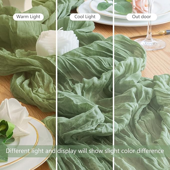 Wokceer Sage Green Cheesecloth Table Runner Spring 6Pack 10FT Boho Gauze Easter Cheese Cloth Table Runner Christmas for Party Long Rustic Sheer Runners for Baby Bridal Shower Wedding