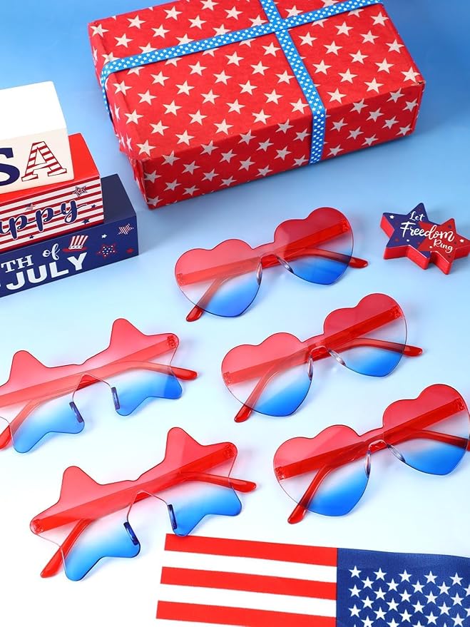 12 Pairs Heart Shaped Sunglasses Rimless Star Glasses for Men Women Party Favors Fun Colorful Glasses Accessories