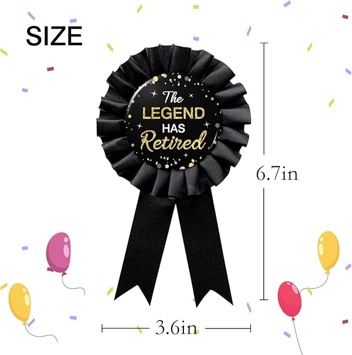 WOWOPA The Legend Has Retired Badge Pin, Black Satin Fabric Retired and Retirement Farewell/Going Away Corsage Button Pin Party Decoration