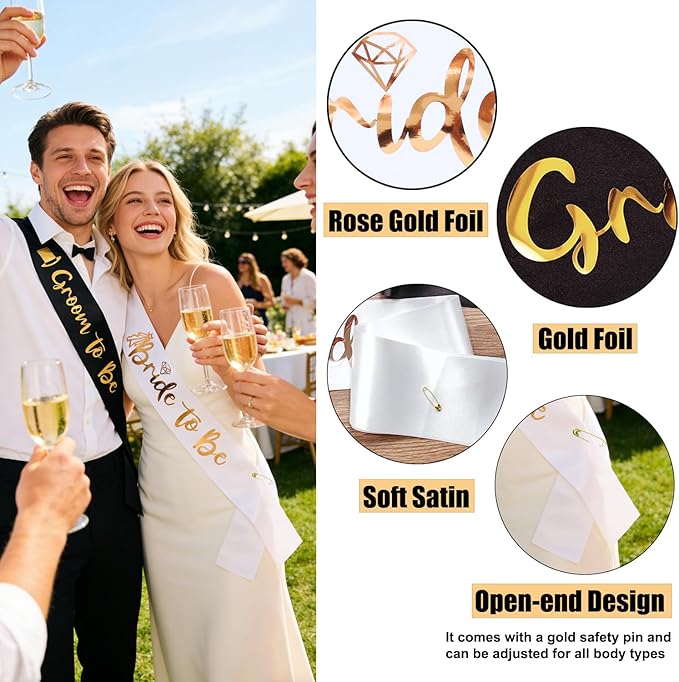 2 Pack Bride and Groom to be Sash Set Bachelorette Party Bridal Shower Decorations and Accessories Gifts for Bride Wedding Engagement Party Photobooth Props.