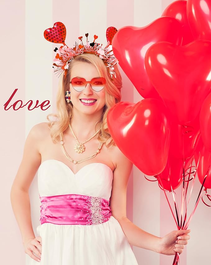 Dolkoic Valentines Heart Headband and Heart Sunglasses for Valentine's Day Halloween Party Accessoires