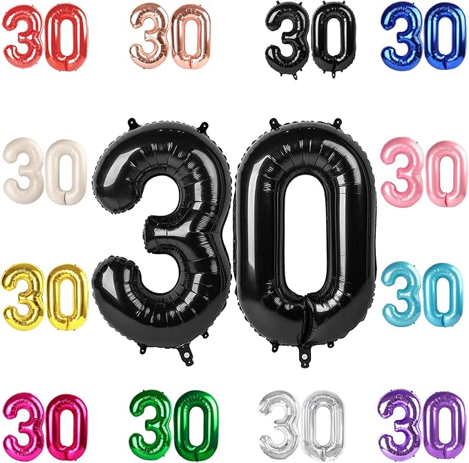 30 Balloon Number, Black Number 30th Birthday Balloons 40 Inch, 30 Years Old Black Birthday Decorations for Men Women, 30th Anniversary Decorations