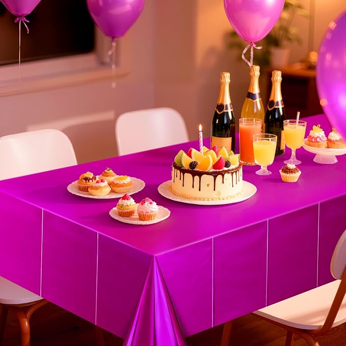 2 pcs Fuchsia Red Tablecloth Plastic -Stunning Metallic Matte Finish, 40" x 108" Baby Shower Hot Pink Table Cloth, Perfect for Valentine's Day Princess Birthday Party Wedding Christmas Decorations