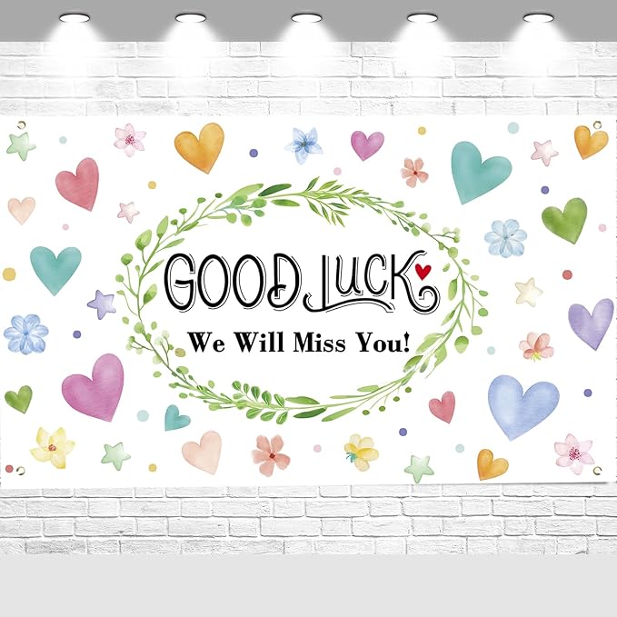 Colorful Good Luck We Will Miss You Backdrop Banner Photography Background for Retirement Farewell Going Away Leaving Coworker Goodbye Graduation Theme Party Decoration Supplies 72.8 * 43.3in