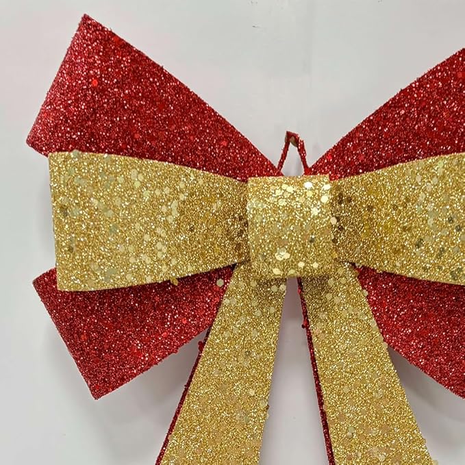 Metal Sparkly Christmas Red Bow Wall Decoration Hanging Xmas Red Bow for Wreath Christmas Tree Topper Ornaments Outdoor Indoor Christmas Decorations for Party Front Door Porch Home