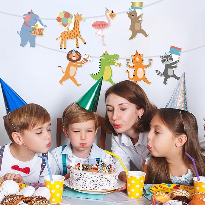 Hooqict Party Animal Banner Animal Birthday Party Decorations Happy Birthday Garland Banner for Kids Girls Boys Zoo Carnival Decorations Supplies