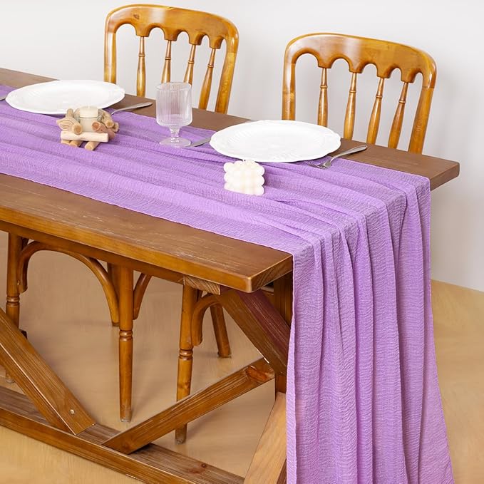 Socomi 6pcs Lilac Purple Easter Spring Cheesecloth Table Runner Gauze 120 Inch Rustic Boho Cheese Cloth Runner for Wedding Party Baby Bridal Shower Centerpiece Decoration Holiday Home Decorations