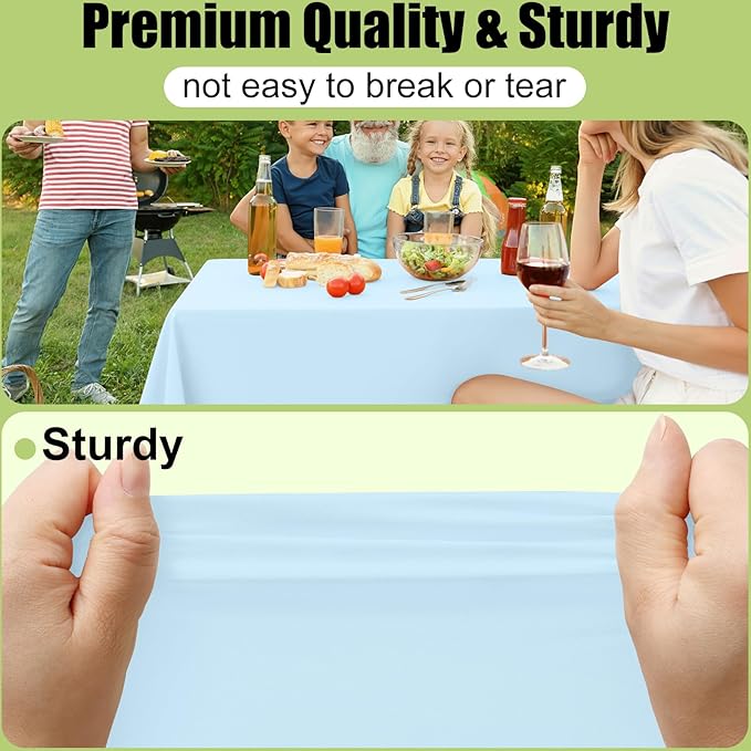 Smiry Disposable Table Cloth - 10 Pack, 54 x 108 Inch Waterproof Rectangle Tablecloths for Parties, Decorative Plastic Table Cover, Leakproof & Sturdy, Baby Blue