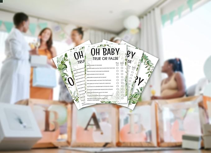 Baby Shower Game Cards, True or False Game, Tropical Jungle Theme Party Cards For Gender Neutral Boys or Girls, Set of 30 Cards(Green003)