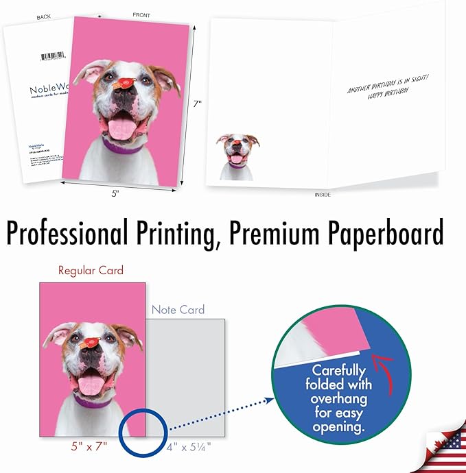 NobleWorks - Birthday Greeting Card with 5 x 7 Inch Envelope (1 Card), Fun Animal Bday Celebration - Heart Dogs C9161GBDG
