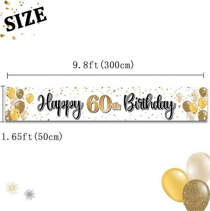 Happy 60thBirthday Decorations,60th Gold Balloon Large Birthday Hanging Banner Sign,Cheers to Sixty Years Old Bday Party Supplies.