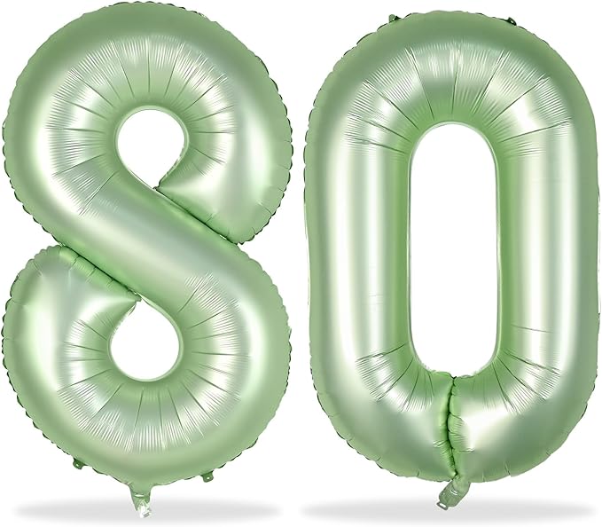 80th Birthday Balloons Sage Green for Women, 40 Inch Giant Olive Green Foil Number 80 Balloons Self Inflating, Green Digit 8 & 0 Helium Balloons for 80th Anniversary Jungle Party Decorations Supplies