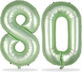 80th Birthday Balloons Sage Green for Women, 40 Inch Giant Olive Green Foil Number 80 Balloons Self Inflating, Green Digit 8 & 0 Helium Balloons for 80th Anniversary Jungle Party Decorations Supplies
