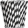 ALINK Black Paper Straws - 100 pcs Biodegradable Black and White Striped Drinking Straws for Party Decorations, Weddings, Birthdays, Baby Showers, Events and Crafts, Compostable Straws, 7.75" x 0.24"