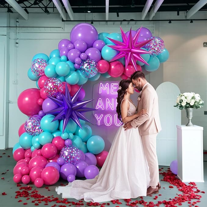 Pink and Teal Blue Balloon Arch Kit, Balloon Garland Kit with Purple Teal Blue Hot Pink Turquoise Party Balloons Confetti Balloons for Girls Women Birthday Baby Shower Wedding Party Decorations