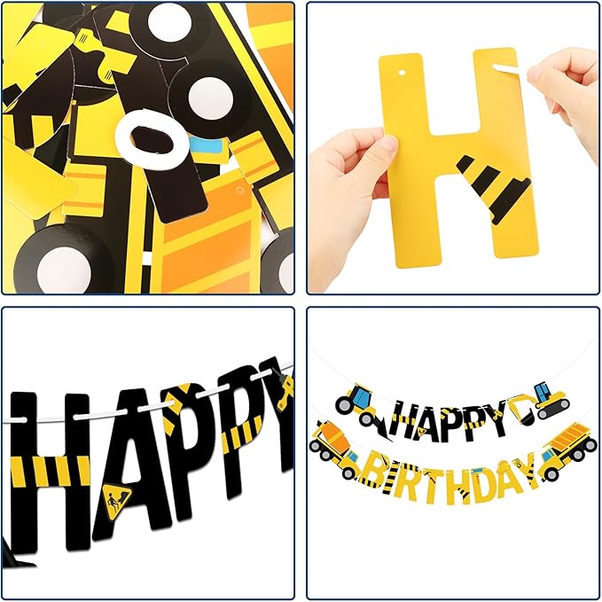 Happy Birthday Banner Construction Party Decorations Construction Birthday Party Supplies for Boys 1st 2nd 3rd Construction Birthday Banner Garland Excavator Dump Truck Tractor Sign