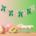 2 Strings of 16PCS Pink&Green Bow Garlands Banner Wicked Party Decoration,Pre-Strung Satin Ribbon Ornaments for Birthday,Bachelorette Party,Wedding,Engagement,Baby Shower,Graduation Decor,Anniversary