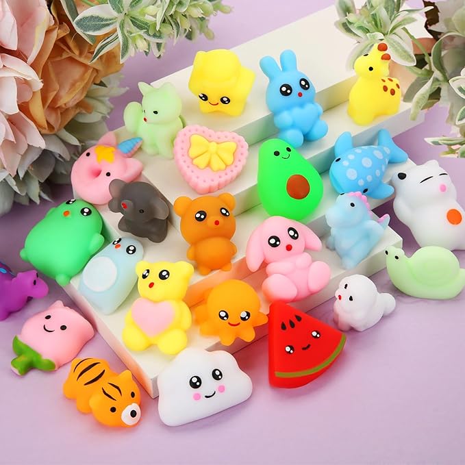 Mochi Squishy Toys, 27pcs Mini Kawaii Squishies Party Favors for Kids 4-8 8-12 Boys Girls Birthday Gifts Fidget Sensory Treasure Box Toys for Classroom Prizes Pinata Goodie Bags Xmas Stocking Stuffers
