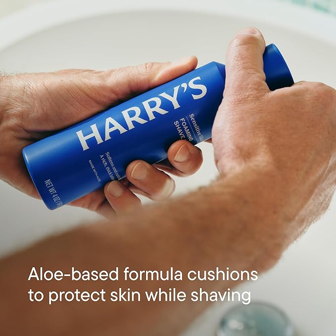 Harry's Original Shaving Kit for Men - Razor Handle, 3 Razor Blade Refills, Foaming Shave Gel, and Travel Blade Cover - German Engineered - Ocean Blue