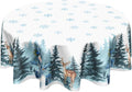 Christmas Reindeer Round Tablecloth Xmas Snowflake Pattern 70 Inch White Blue Table Cloth Winter Holiday Table Cover Washable Polyester Decor for Home Kitchen Dinning Party
