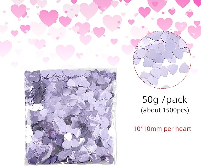 1500pcs/50g Valentines Day Hearts Confetti Decorations, Purple Metallic Foil Heart Table Confetti Glitter Heart Sequins for Valentine's Day Wedding Birthday Party Home Decoration