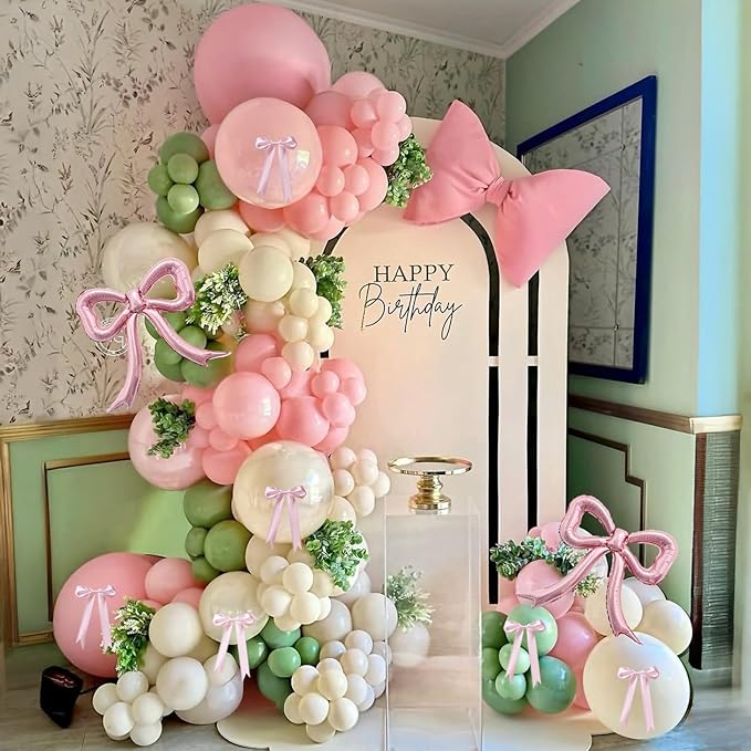 130PCS A Tiny Bit Older Balloon Arch Garland Kit with Green Pink White Bow Balloons for Cocktail Party, Margarita Theme, Martini Bachelorette Decor, A Tini Bit Older Birthday