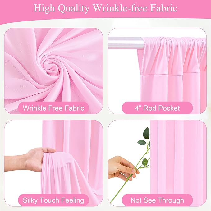 20x10FT Pink Backdrop Curtains with Lights for Parties,Wrinkle Free Wedding Photo Backdrop Curtains for Baby Shower Birthday Ceremony Reception Home Party Decorations-5ft x 10ft,4 Panels