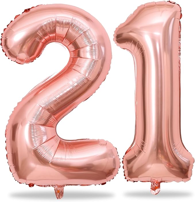 Rose Gold 21st Birthday Balloons for Her, 40In Rose Gold Mylar Foil Number 21 Balloons for Girls, Birthday Party Balloons Numbers 2 and 1 for Women 12th 21st Anniversary Decorations Supplies