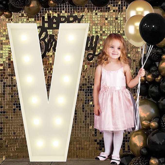 4FT Marquee Light Up Letters V, Big Marquee Letter for Baby Shower Birthday Engagement Wedding Marry Me Party Decor