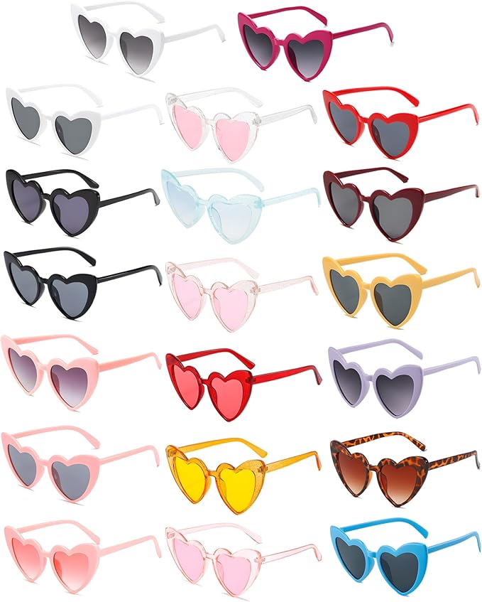 20 Pairs Heart Shaped Sunglasses for Women Colorful Glasses Fun Trendy Transparent Heart Sunglasses Party Favor
