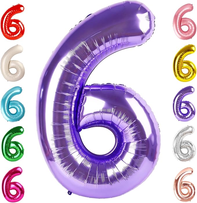 Number 6 Balloon 40 Inch, 6th Birthday Balloon for Boy Girl, Purple 16 60 61 65 Numbers Balloons Birthday Party Wedding Events Decorations