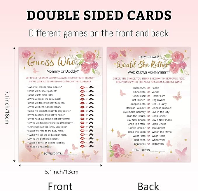 HOMANGA Baby Shower Games for Girl, 4 Fun Games for 25 Guests, Pink Floral Baby Shower Decorations, Who Knows Mommy Best, Guess Who Mommy or Daddy, Word Scramble, Babies Descriptions & Well Wishes