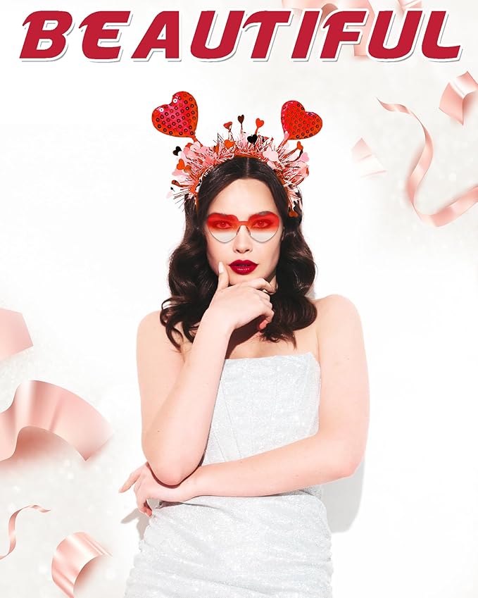 Dolkoic Valentines Heart Headband and Heart Sunglasses for Valentine's Day Halloween Party Accessoires