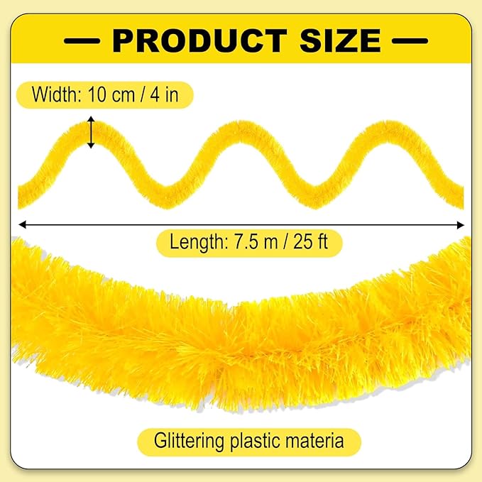 25 Feet Christmas Tinsel Garland, Metallic Twist Garland Wall Hanging Tinsel Garland Backdrop for Parade Floats, Carnival, Birthday, Wedding, New Year Party Decorations (Macaron Yellow, 4in x 25ft)