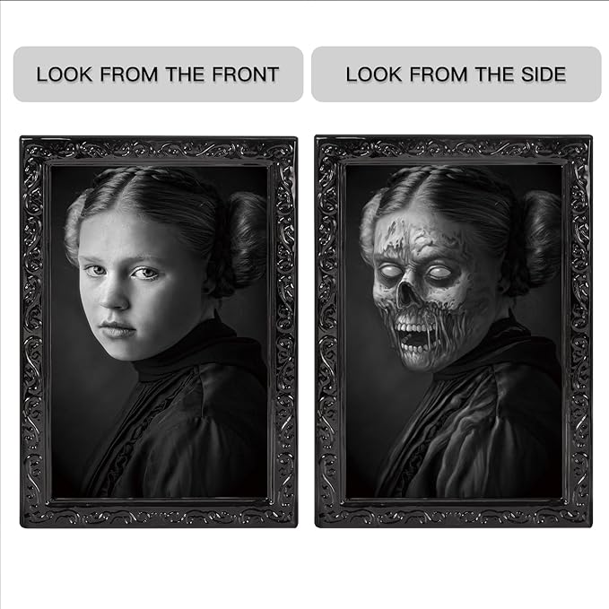 Scary Halloween Decorations Indoor Wall Decor, 6Pack 3D Changing Face Moving Picture Frames Portrait, Gothic Horror Poster Castle Haunted House Mansion Decor Decoration Party Supplies
