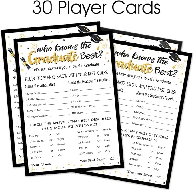 Yangmics Direct Who Knows The Graduates Best - Grad Graduation Party Game 2026 Party Supplies Decoration- 30 Cards