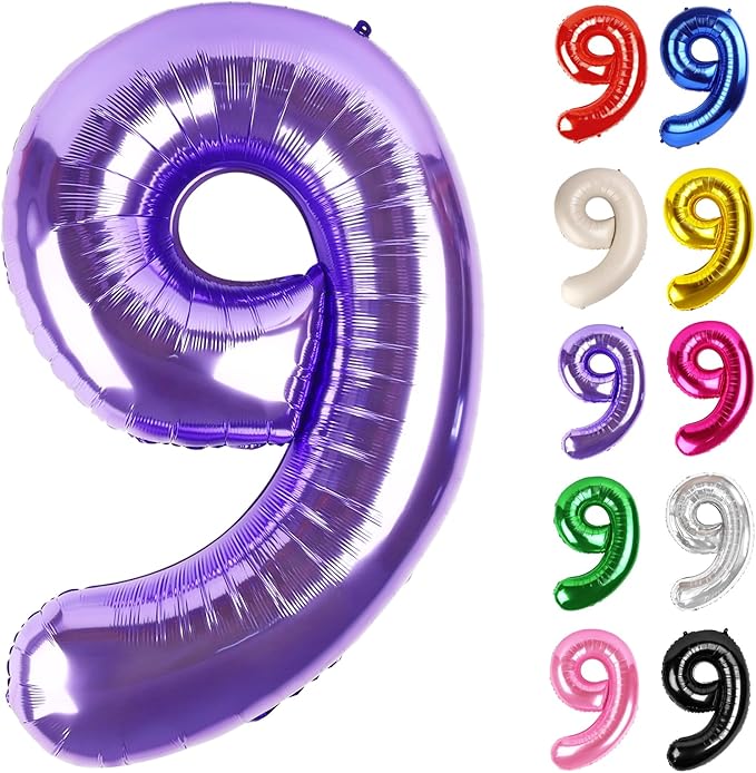 Purple Number 9 Balloon 40 Inch, 9 Balloon Number, 9th Birthday Decorations, Purple Party Supplies for Boys Girls