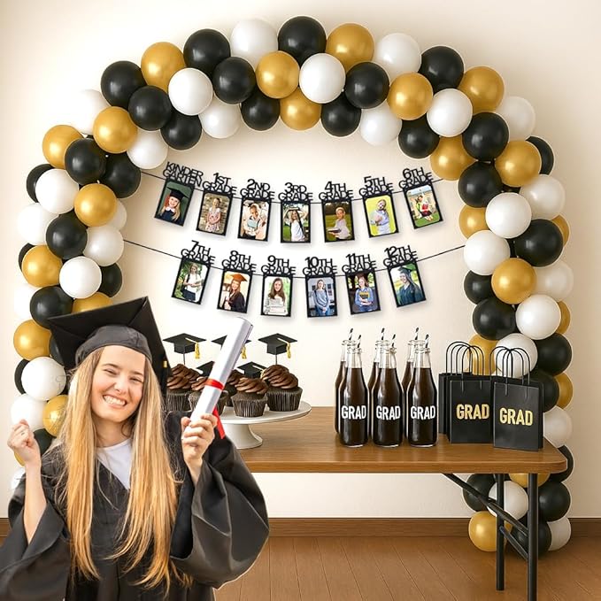 PartyHooman Graduation Photo Banner K-12, Kindergarten to 12th Grade for Middle/Junior, High/Senior Graduation Decorations 2026 | Class of 2026 Party Decorations |Pictures Party Supplies (Pre-strung)