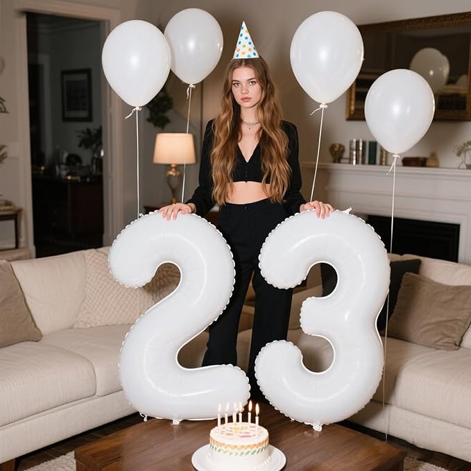 40 Inch White Number 23 Digital Balloon,Jumbo Mylar Foil Helium Balloon for 23 Balloons for Birthday Party,Wedding Anniversary Party Decorations