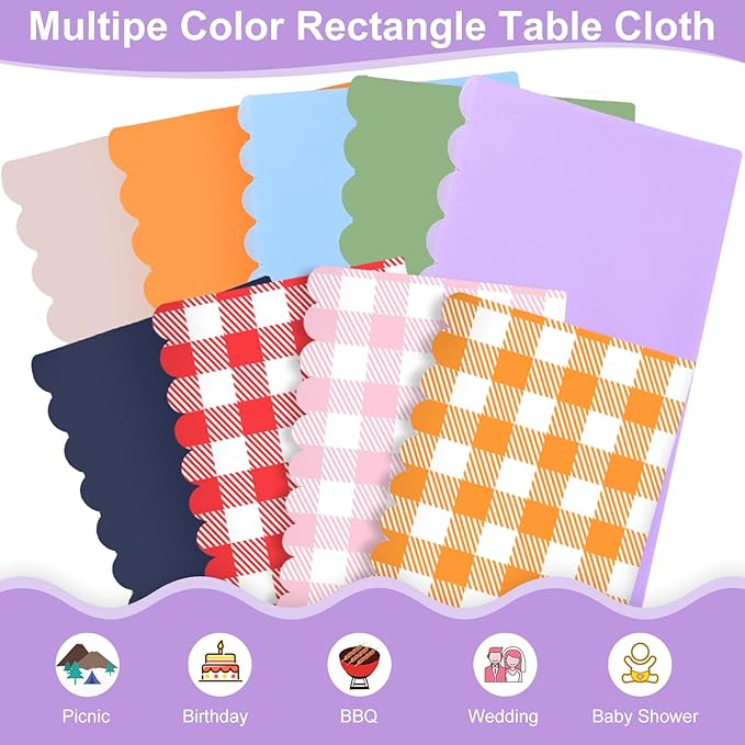3 Pack Lavender Plastic Tablecloth, 54 X 108Inch Disposable Light Purple Scalloped Easter Table Cloth Waterproof Spring Table Cover for Mother's Day BBQ Picnic Baby Shower Birthday Wedding Decor