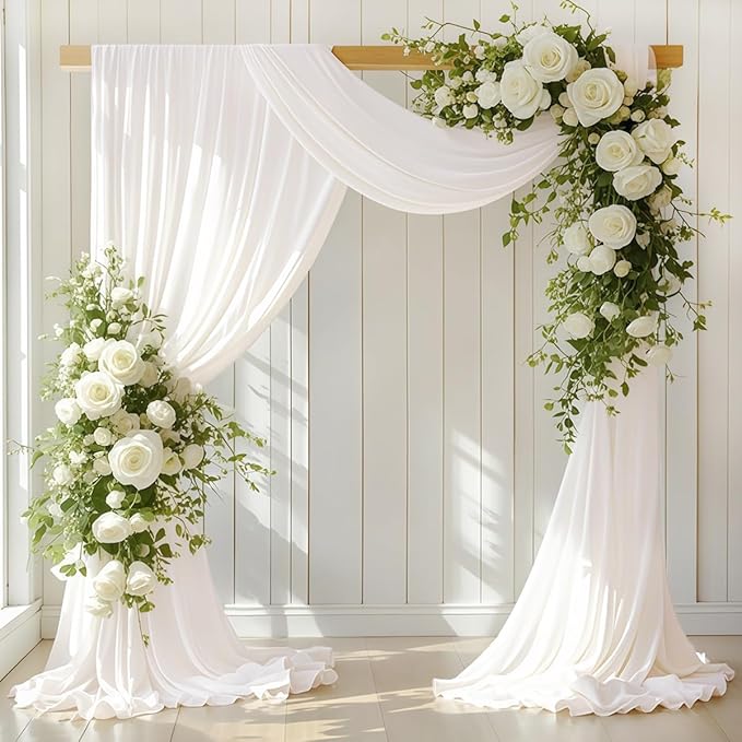 Ivory Wedding Arch Draping Fabric 30'' x 18FT 4 Panel Sheer Chiffon Arch Drapes for Easter Bridal Shower Baby Shower Photo Booth Church Decor Birthday Party Outdoor Decoration