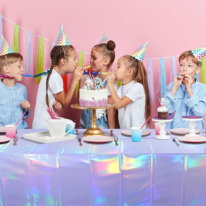6 Pack Iridescent Light Purple Tablecloth for Parties, Pastel Purple Holographic Plastic Table Cover, Disposable Laser Purple Table Cloth for Birthday Wedding Baby Shower Party Decorations, 54x108Inch