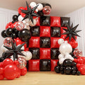 Black and Red Checkered Square Foil Balloons Backdrop Wall, Double Sided Tunnel with Black Red White Balloon Arch Garland Kit for Racing Car Birthday New Year Party Decor