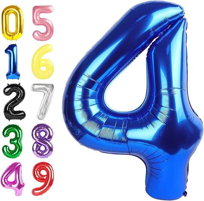 Balloon Numbers 40 Inch Foil 4 Balloons for Birthday Party Decoration, Blue Number 4 Ballon for 4, 14, 24, 40 Celebration, Birthday, Christmas, Anniversary Decor
