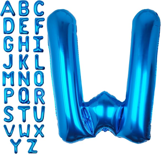 40Inch Blue Letter W Balloon Foil Helium Letter Balloons A-Z Giant Large Mylar Big Party Balloon for Birthday Party Decorations