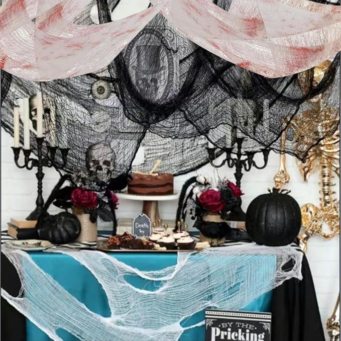 Halloween Creepy Cloth - 8 Pack (3 Black/3 White/2 Red)- 76x30 Inch Cotton Gauze Fabric - DIY Spooky Decor for Haunted House,Spider Web,Ghost - Indoor Outdoor Halloween Party Decorations