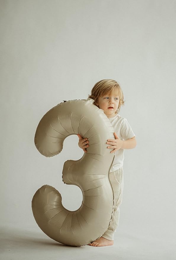 Cream Number 3 Balloon 40 Inch, 3 Balloon Number, 3rd Birthday Decorations, Cream Party Supplies for Boys Girls